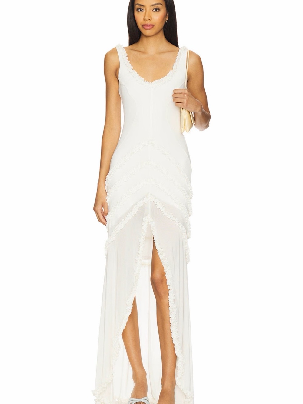 AFRM Ivory Lace-Trim V-Neck Maxi Dress